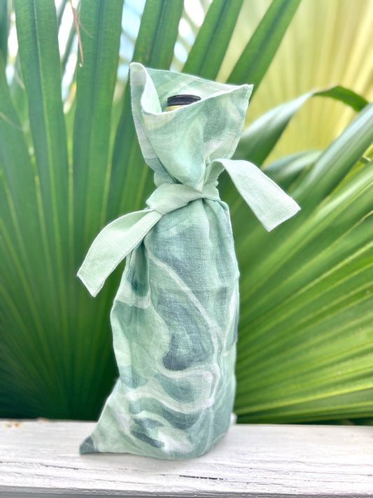 Lullaby, light green, coastal inspired linen wine bag