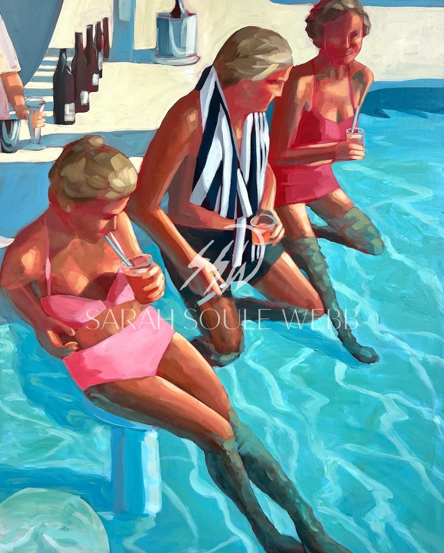 three is a crowd print poolside ladies and gents